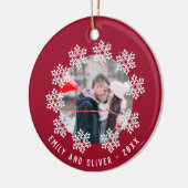 Red Snowflake Lijst Couple Keepomwille Foto Keramisch Ornament (Links)