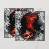 Red Snowflake Masquerade Party Kaart (Voorkant / Achterkant)