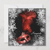 Red Snowflake Masquerade Party Kaart (Voorkant)