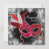 Red Snowflake Masquerade Party Kaart (Voorkant)