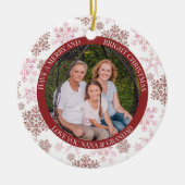 Red Snowflake Merry Bright en kerstfoto Keramisch Ornament (Voorkant)