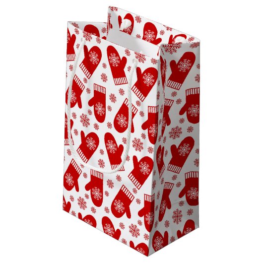 Red Snowflake Mittens Kerstmis Klein Cadeauzakje (Achterkant Gekanteld)