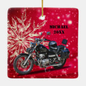 Red Snowflake-motorfiets en kerst met kerstmis Keramisch Ornament (Achterkant)