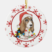 Red Snowflake Naughty Beagle Pup Holiday Keramisch Ornament (Voorkant)