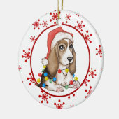Red Snowflake Naughty Beagle Pup Holiday Keramisch Ornament (Links)