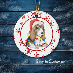 Red Snowflake Naughty Beagle Pup Holiday Keramisch Ornament