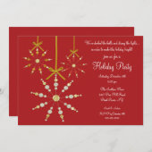 Red Snowflake Ornament kerstfeest Uitnodiging (Voorkant / Achterkant)
