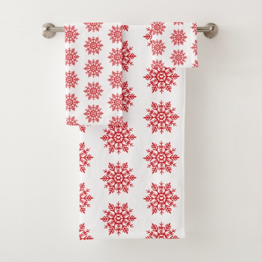 Red Snowflake Pattern Bath Towel Set Bad Handdoek (Insitu)