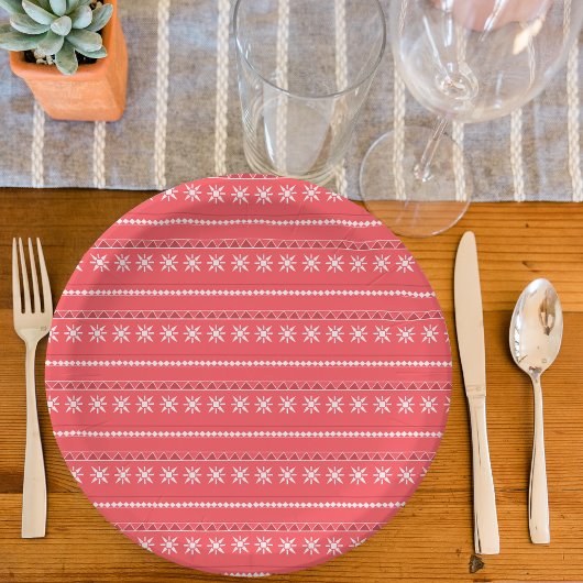 Red Snowflake Pattern Papieren Bordje