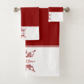 Red snowflake personalized bath towel set bad handdoek (Insitu)