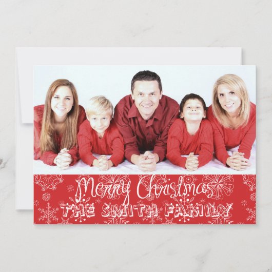 Red Snowflake Photo met kerstfoto Feestdagenkaart (Voorkant)
