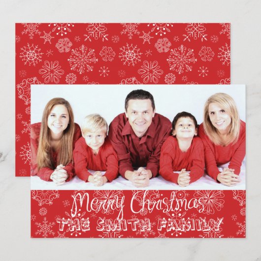 Red Snowflake Photo met kerstfoto Feestdagenkaart (Voorkant / Achterkant)