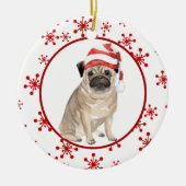 Red Snowflake Santa Hat Pug Kerstmis Keramisch Ornament (Voorkant)