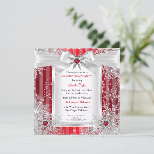 Red Snowflake Silver Bow Winter Wonderland Kaart (Staand voorkant)