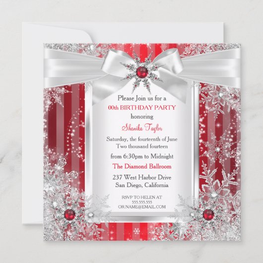 Red Snowflake Silver Bow Winter Wonderland Kaart (Voorkant)