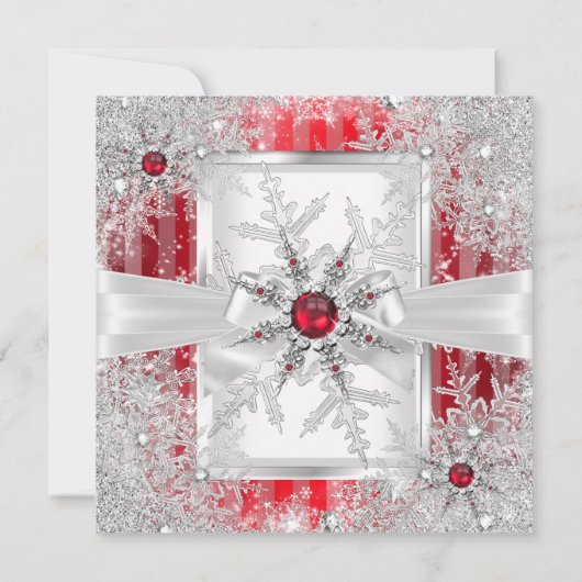Red Snowflake Silver Bow Winter Wonderland Kaart (Achterkant)