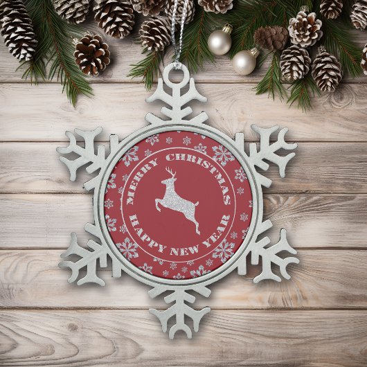 Red Snowflake Silver Reindeer Tin Sneeuwvlok Ornament