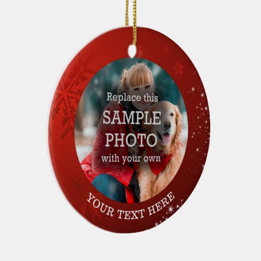 Red Snowflake Stars 2 Foto aangepaste tekst Keramisch Ornament (Rechts)