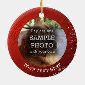 Red Snowflake Stars 2 Foto aangepaste tekst Keramisch Ornament (Achterkant)
