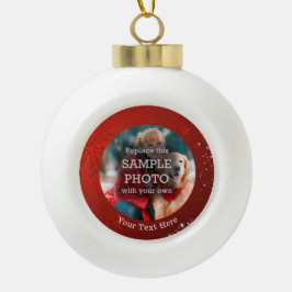 Red Snowflake Stars Foto aangepaste tekst Keramische Bal Ornament
