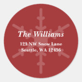 Red Snowflake Stitch kerstadreslabel Ronde Sticker (Voorkant)