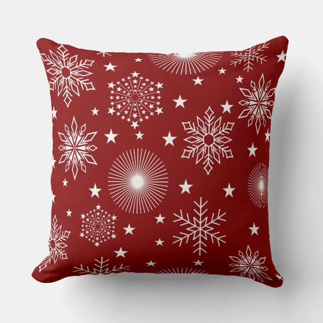Red Snowflake/Stripe Candy Cane Pillow Kussen (Voorkant)