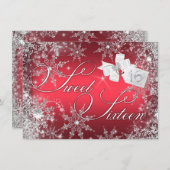 Red Snowflake Sweet 16 Uitnodiging (Voorkant / Achterkant)