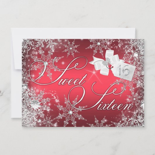 Red Snowflake Sweet 16 Uitnodiging (Voorkant)