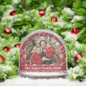Red Snowflake Swirl Custom Family Photo Sneeuwbol (Kerstmis)