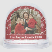Red Snowflake Swirl Custom Family Photo Sneeuwbol (Achterkant)
