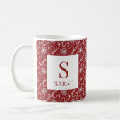 Red Snowflake Swirl Monogram Name Koffiemok (Links)