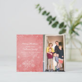 Red Snowflake Swirls Holiday Foto Briefkaart (Staand voorkant)