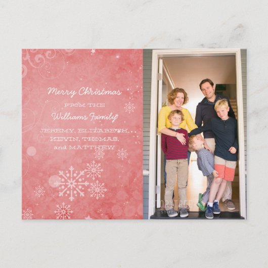 Red Snowflake Swirls Holiday Foto Briefkaart (Voorkant)