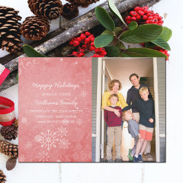 Red Snowflake Swirls Holiday Photo Flat Kaart