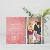 Red Snowflake Swirls Holiday Photo Flat Kaart (Staand voorkant)