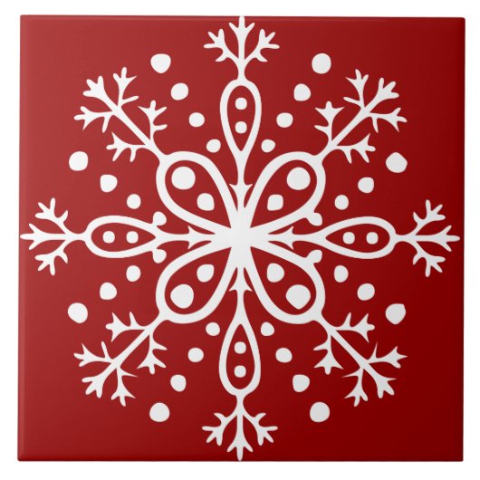 Red Snowflake Tile Tegeltje (Voorkant)