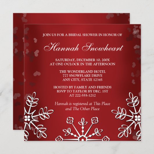 RED SNOWFLAKE VRIJGEZELLENFEEST KAART (Voorkant / Achterkant)