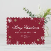 Red Snowflake Watercolor Botanical  Feestdagenkaart (Staand voorkant)