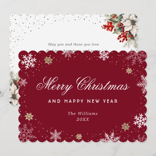 Red Snowflake Watercolor Botanical  Feestdagenkaart (Voorkant / Achterkant)