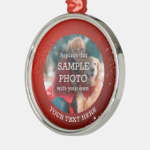 Red Snowflake White Stars Foto aangepaste tekst Metalen Ornament (Links)