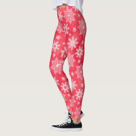 Red Snowflake Winter Leggings