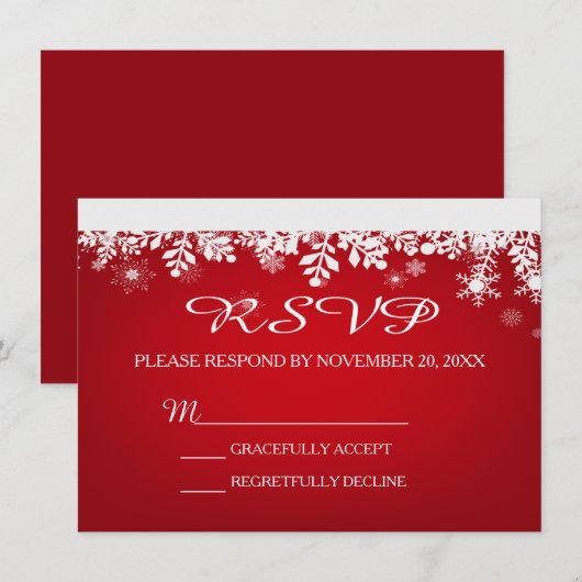 Red Snowflake Winter Wedding RSVP-kaart Kaart (Voorkant / Achterkant)