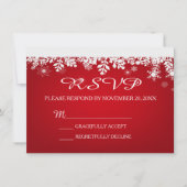 Red Snowflake Winter Wedding RSVP-kaart Kaart (Voorkant)