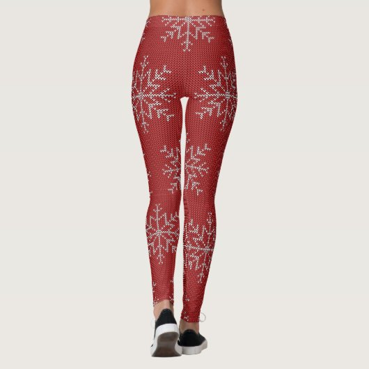 Red Snowflakes Christmas Sweater Knit Pattern Leggings (Achterkant)