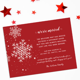 Red Snowflakes Flurries Holiday Moving Briefkaart