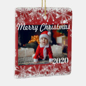 Red Snowflakes kerstfoto 2 Sides Modern Keramisch Ornament (Rechts)