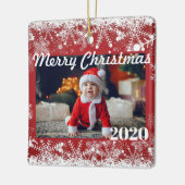 Red Snowflakes kerstfoto 2 Sides Modern Keramisch Ornament (Links)