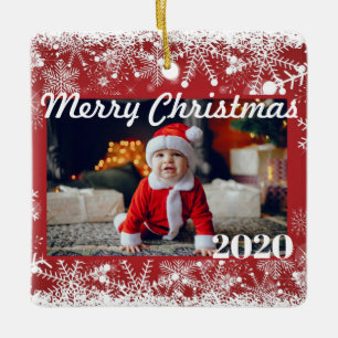 Red Snowflakes kerstfoto 2 Sides Modern Keramisch Ornament