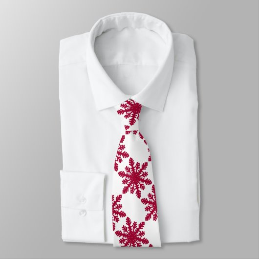 Red Snowflakes Kerstmis 9 Pattern Mannen Stropdas (Gebonden)