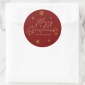 Red Snowflakes Merry Christmas Ronde Sticker (Tas)